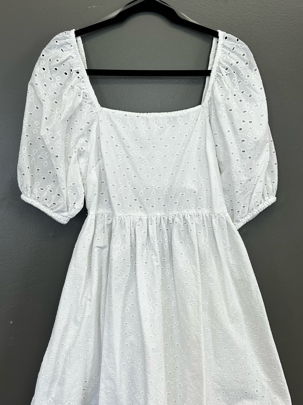 White Eyelet Puff Sleeve Mini Dress